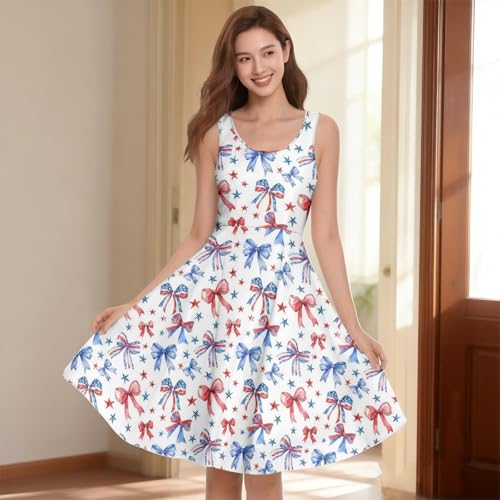Image of Women's Casual Loose Sundress Midi Sleeveless Crewneck Dress Summer Beach Tank Dress with Pockets
