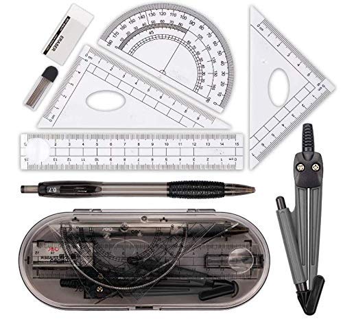 Compass Set, Anlising Math School Set Geometry Compass Set Math Geometry Kit Set 8 Pieces Student Supplies Drawing Compass Protractor, Rulers, Pencil Lead Refills, Pencil, Eraser for Students