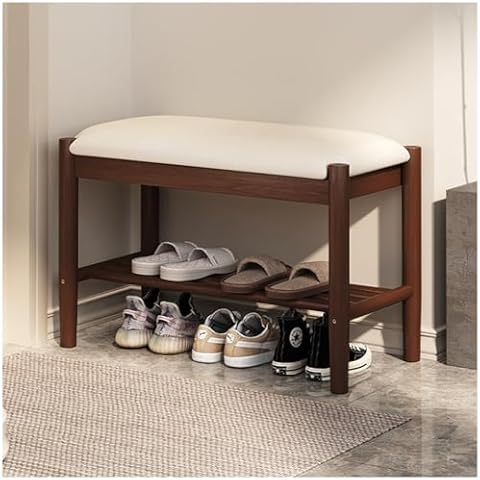 MKIOTVA Wood Shoe Bench, 2-Tier Entryway Bench with Leather Cushion Padded Seat, End of Bed Bench for Entry, Hallway, Living Room, Bedroom, Walk-in Closet,Dark Color-60cm/23.6in Cover
