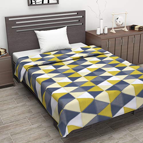 Image of Divine Casa 120 GSM Glace Cotton Reversible Dohar Single Bed Size | Jaipuri Printed Blanket | Soft Lightweight AC Summer Rajai Quilt (Grey and Yellow, 140 x 210 CM)| TC - 120