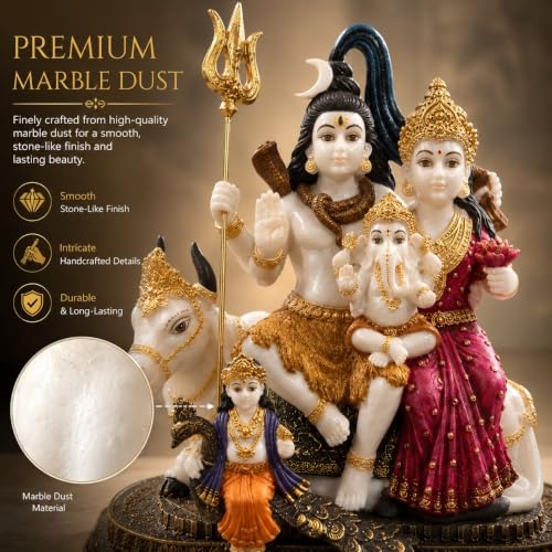 Image of ARMONIA Premium 14 Inch Shiva Parvati Ganesh Idol Shiv Parivar Murti Statue | Polystone Mahadev with Golden Detailing | Best for Pooja, Mandir, Wedding & Housewarming Gift (Including Cleaning Cloth)