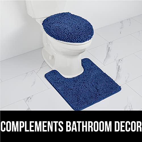 Image of Gorilla Grip Original Shaggy Chenille Square U-Shape Contoured Mat for Base of Toilet, 22.5x19.5 Size, Machine Wash and Dry, Soft Plush Absorbent Contour Carpet Mats for Bathroom Toilets, Royal Blue