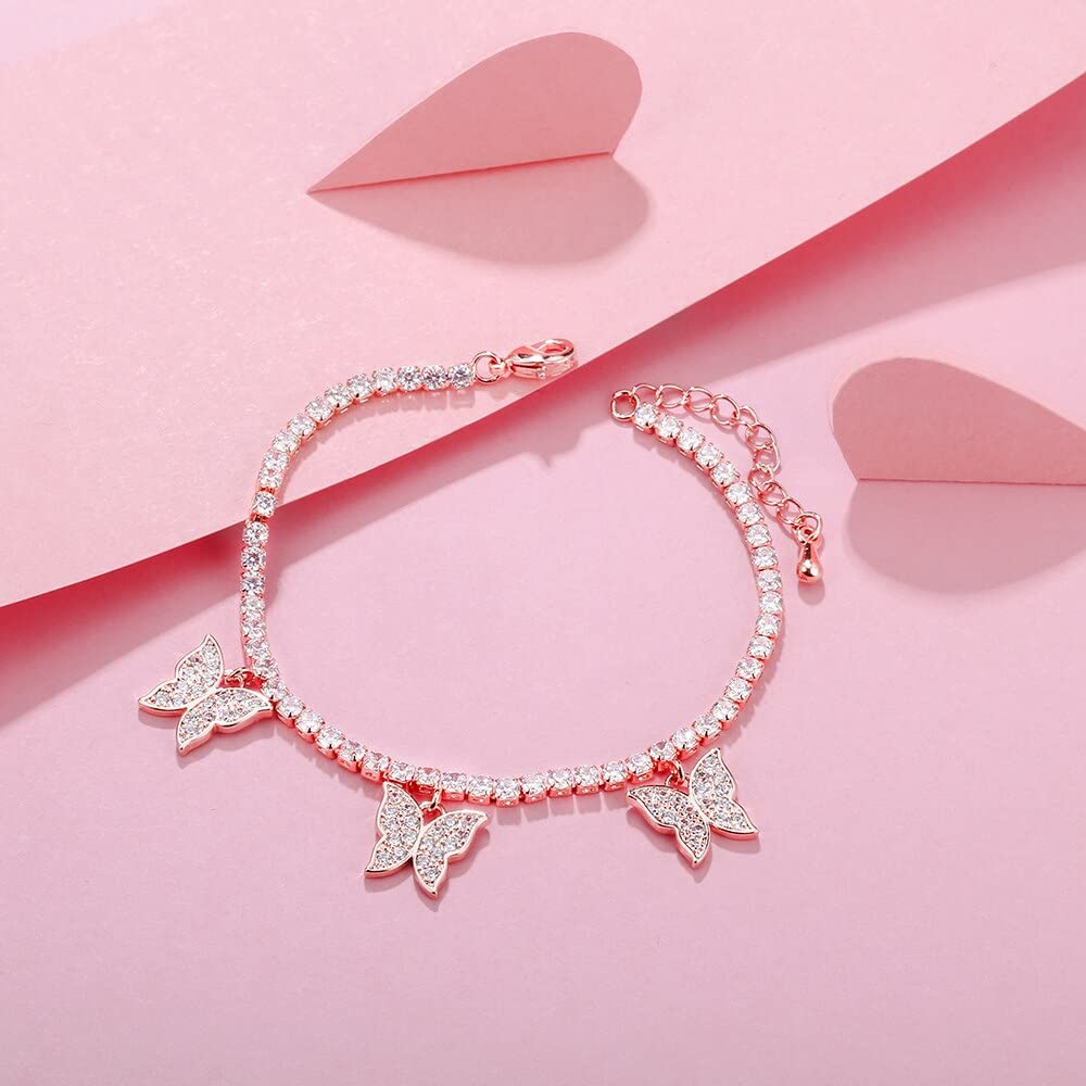WZGWDC Pulsera Mujer Pulseras Niñas Regalo Joyería Lujo Cubic Zirconia Tenis para Cz Mariposa Regalos Nuevos Accesorios De Joyería