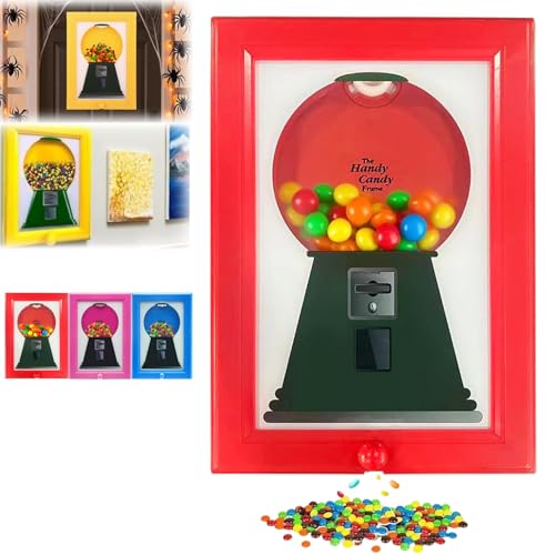 Candy Dispenser Picture Frame, Picture Frame Candy Dispenser, Handy Wall Mounted Gumball Machine Dispenser, Photo Wall Mount for Hanging or Tabletop Pet Snacks (Red)