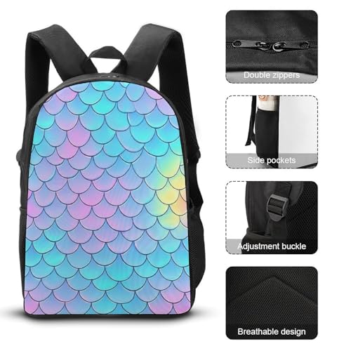 Fashion Collapsible Beautiful Mermaid Fish Scale Backpack for Men Women, Lunch Bag Easy to Clean, Pencil Pouch for College3