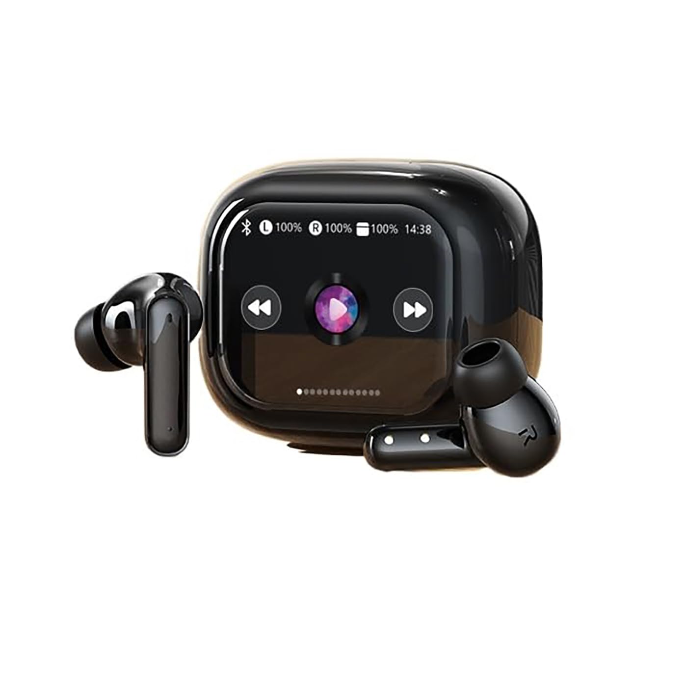 IUYUAN Wireless Bluetooth Headphones, 5.4 Bluetooth Earbuds with LCD Touch Screen Noise-Cancelling Headphones, Ultra-Long Battery Life, Touch Screen