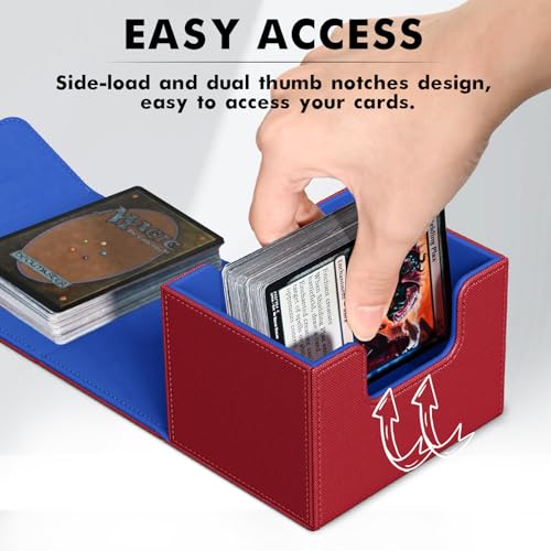 Image of ZLCA Card Deck Box for Trading Cards, MTG Commander Deck Box Holds 120+ Single Sleeved Cards, Leather Magnetic Card Storage Box Fits for TCG CCG Magic Cards (Red&Blue)