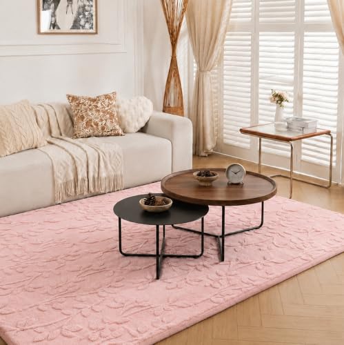 Image of HOMETHREADS Premium Plush Soft 2-Layer Faux Rabbit Fur Embossed Carpet, Washable Area Rug with Anti-Skid Backing for Living Room, Bedroom, Hall & Office, Ultra Soft Floor Carpet(Pink, 4' x 6' Feet)
