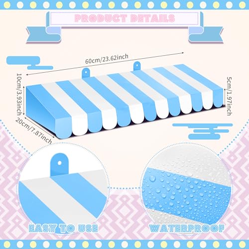 Image of Boao 4 Pcs 3D Cardboard Awning Decor,Blue and White,Striped Style | Paper Awning, Circus Carnival Theme, For Bulletin Board, Lemonade Stand, Bakery & Ice Cream Truck, Wall Window Backdrop