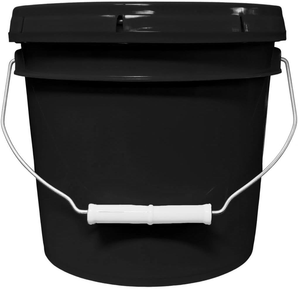 1-Gallon Bucket with Airtight Lid – Made in USA, Food Grade BPA Free Plastic, Heavy Duty Multi-Use, Metal Handle with Grip, Stackable Storage – Black, 1 Pack