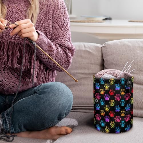Image of Sellikakes Yarn Bag Crochet Storage Organizer, Coloful Dog Paw Knitting Skein Ball Holder Portable Yarn Holder Crochet Organizer for Crocheting Project, Crochet Accessories, Needles