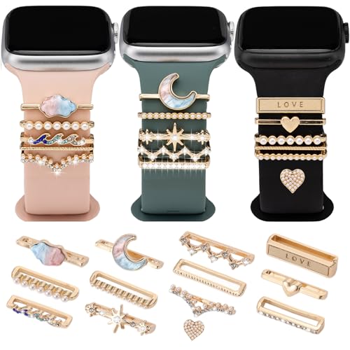 13PCS Watch Band Charms Upgrade Your Watch Strap with Stylish Decorative Rings Loops Compatible with Apple Watch Bands 45mm 44mm 42mm 41mm 40mm Cute Watch Accessories for iWatch Series 8 7 6 5 4 3 2 1 (No Band)