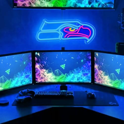 Image of American Football Neon Sign Seahawk Sign rugby Team Lights Man Cave Eagle head LED Signs for Bedroom American Football Club Wall Decor Neon Wall Signs Gift for rugby Fans Teens.(16.7*6.7in）