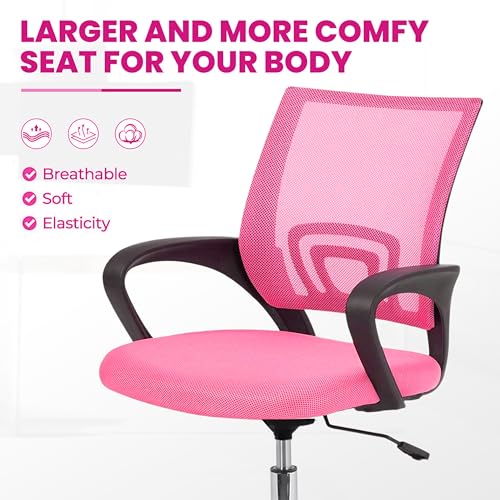 Image of Casa Copenhagen, Ergonomic Desk Chair Mesh Computer Chair with Lumbar Support Armrest Executive Rolling Swivel Adjustable Mid Back Chair -Rose Pink & Granite Black Handle