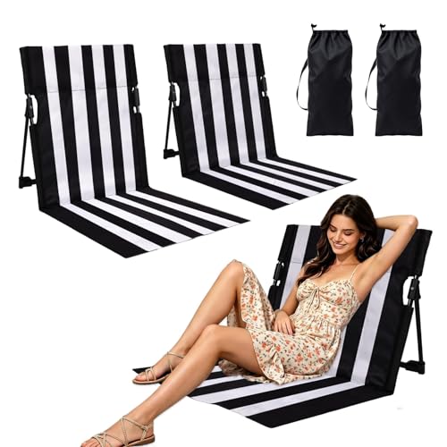CitySkill 2 Pack Poolside Chairs for Edge of Pool Extra Wide Portable Beach Chairs Foldable Poolside Chairs with Back Support Carry Bag for Adults Camping Picnic Lawn (Black White Striped)