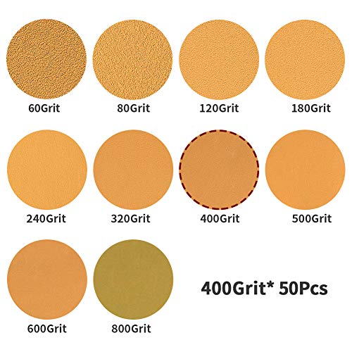 SPEEDWOX 50 Pcs Sanding Discs 6 Inches 400 Grit 6 Hole Hook and Loop Sandpaper Dustless Fit for Random Orbital Sander Assortment Yellow Finishing Discs for Automotive Woodworking - Image 2