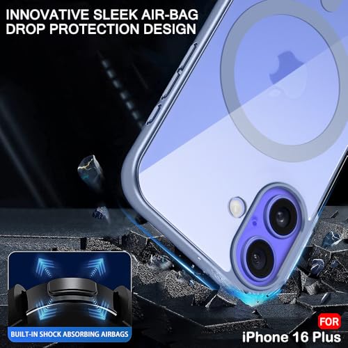 Image of TheGiftKart Ultra-Hybrid Shockproof Back Cover Case for iPhone 16 Plus Compatible with MagSafe | Crystal Clear Hard Back Cover Case for iPhone 16 Plus (PC & TPU, Transparent Clear Back, Blue Bumper)