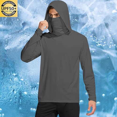 Hooded Fishing Shirts for Men with Mask Outdoor Long Sleeve Sun Shirt UPF 50 Rash Guards Lightweight Cooling Hoodies2