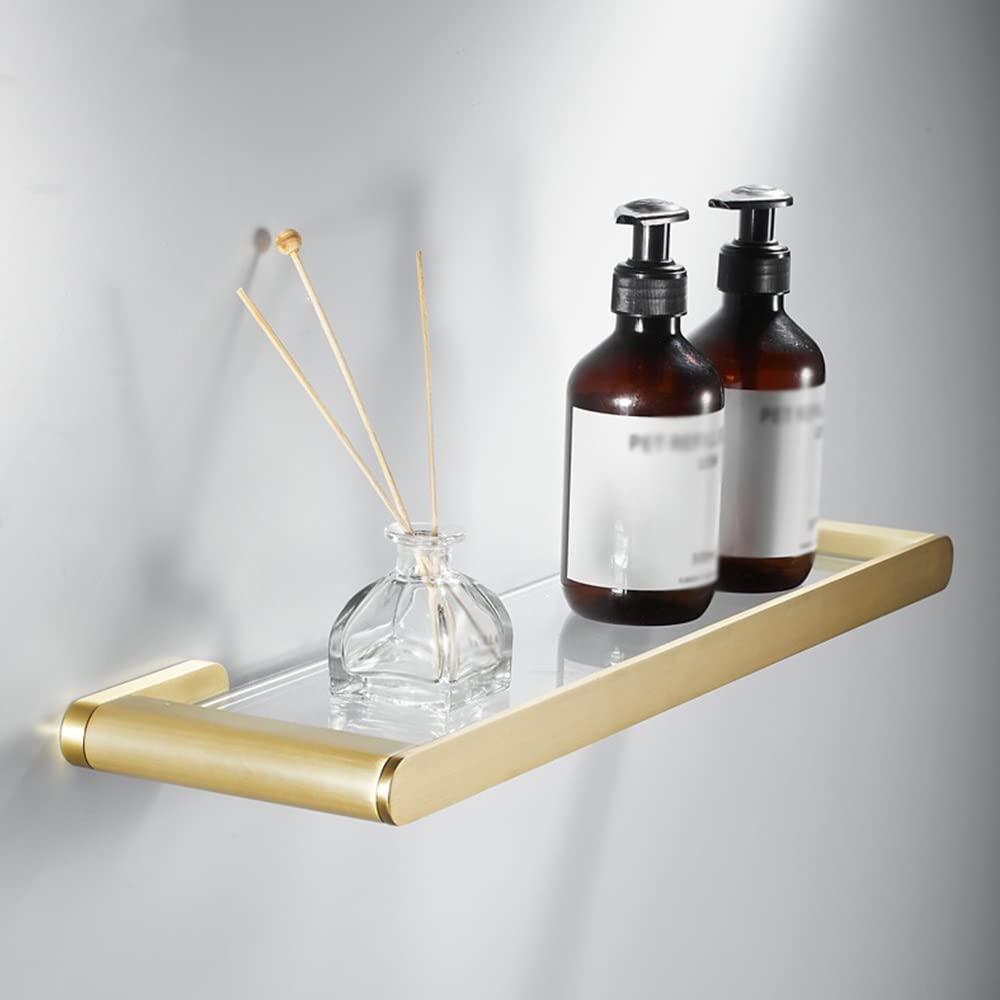 BAHELS Shower Caddy Brass Bathroom Shelf Glass Shower Storage Rack Cosmetic Rack Shower Caddy Shelf Organizer Bathroom Organizer