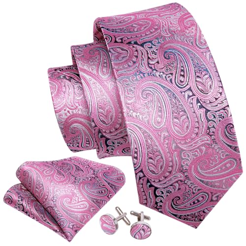 Image of Barry.Wang Men Tie Set Floral Paisley Silk Necktie Pocket Square Cufflinks Formal Wedding Party Business