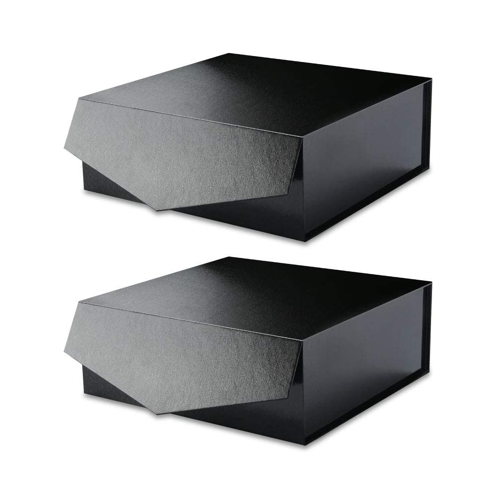 MALICPLUS 2 Extra Large Gift Boxes 11.3x11.3x4.8 Inches, Black Gift Boxes with Lids, Groomsmen Proposal Boxes, Magnetic Closure Gift Boxes (Grass Texture)