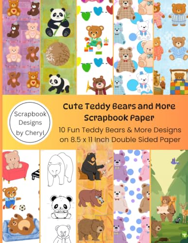 Cute Teddy Bears and More Scrapbook Paper: 10 Fun Teddy Bears and More Designs on 8.5 x 11 Inch Double Sided Paper image 2