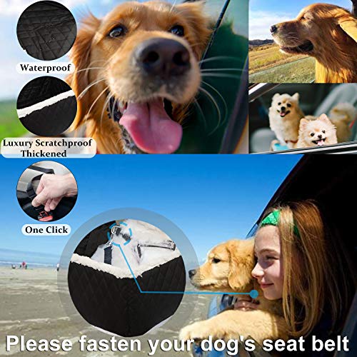 TOPBRY Car Front Seat Covers for Dogs, Deluxe 2 in 1 Scratchproof Thickened Foldable Car Protector Kennel with Safety Belt, 900D, for Cars Trucks SUVs