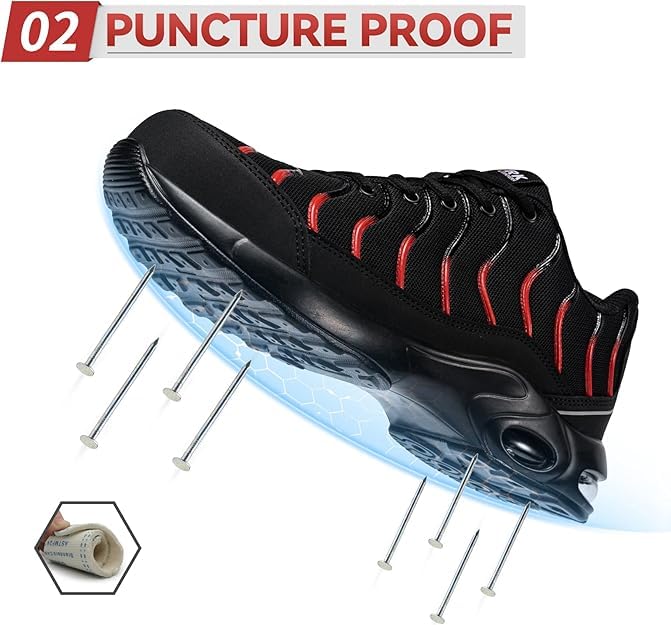 Image of LARNMERN Puncture Proof Cushioned Steel Toe Shoes for Men | Breathable ASTM Wide Toe Lightweight Fashional Style Comfort Slip Resistant Multiple colors available