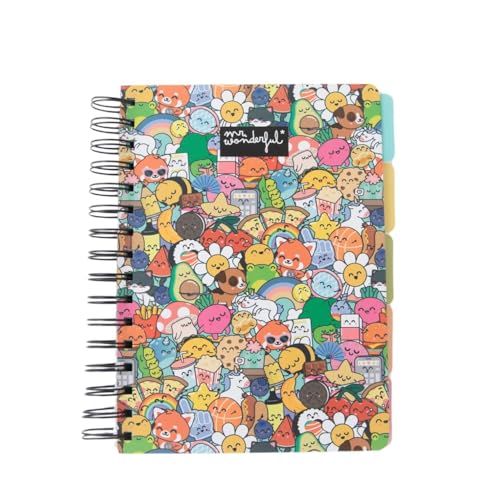 Mr. Wonderful - Livre A5 com separadores - capa dura - encadernação em espiral - personagens Wonder - 160 páginas quadriculadas