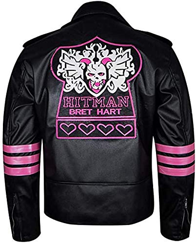 Hitman Bret Hart Wrestler Skull Black Faux Leather Jacket