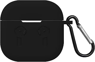 جراب سيليكون لسماعات ايربودز 4، متوافق مع جراب ايربودز الجيل الرابع (2024)، غطاء حماية من السقوط مع سلسلة مفاتيح (اسود)