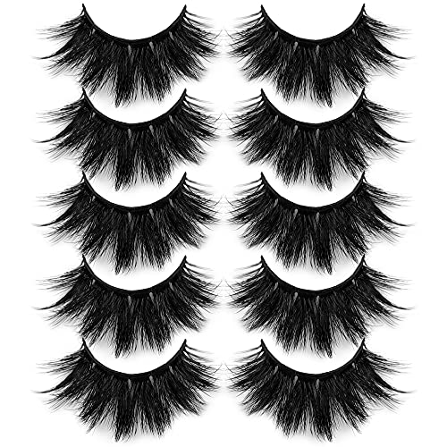 PLEELL Fake Eyelashes 20MM Long Fluffy Mink Lashes Faux Lashes Pack 5 Pairs