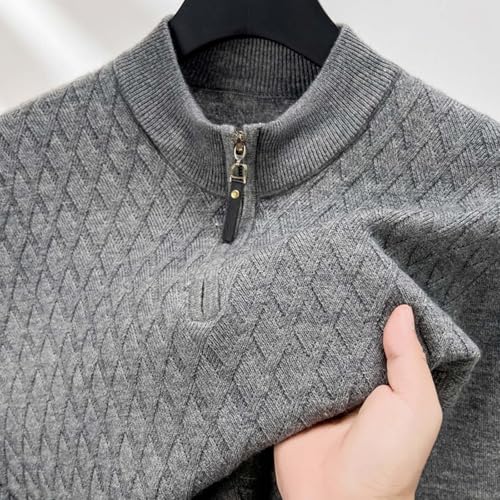 Mens Half Zipper Knit Sweater, Leisure Solid Pullover Sweaters Casual Regular Fit Cable Knitted Men Pullovers4