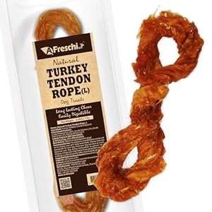 AFreschi Turkey Tendon for Dogs, Dog Treats for Signature Series, All Natural Human Grade Puppy Chew, Ingredient Sourced from USA, Hypoallergenic, Rawhide Alternative, 1 Unit/Pack Rope (Large)