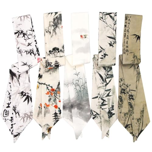 5 Pack Purse Scarf Set,Silk Ribbon Scarves for Bags Head Scarf for Handbag Handle Scarf Band Hair Neck Scarf for Women Fashion Holiday Gifts Wrapping,031