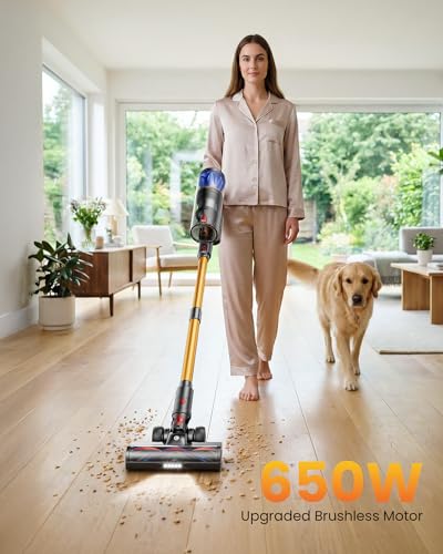 Image of CHEBIO Cordless Stick Vacuum Cleaners for Home, 65KPA 650W 70Mins, Self-Standing Cordless Vacuum Cleaner, Three Suction Modes&LED Touch Screen, Anti-Tangle Brush, for Pet Hair /Hardwood Floors /Carpet