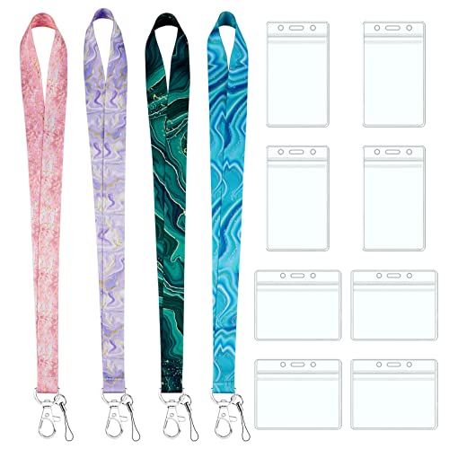 Cordon Tour de Cou avec Porte-cartes, 4 Pièces Laniere Tour de Cou avec 8 Porte Badge Transparent, Lanière de Cou Cordon Imprimée pour Card, Telephone...