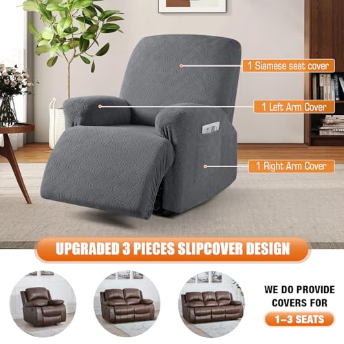 Image of VANSOFY Recliner Chair Cover, 3-Pieces Stretch Recliner Covers for Recliner Chair Soft Reclining Chair Slipcover Furniture Protector for Dogs Cats(Dark Gray)