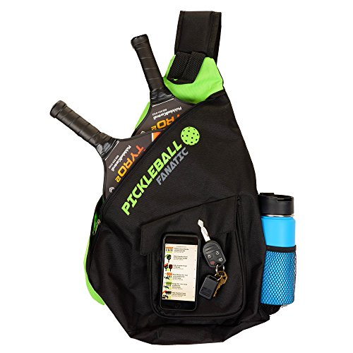 Pickleball Fanatic Sling Bag With Pockets For Paddles, Balls, Gear, And Water Bottle (Green/Black) #TOP1