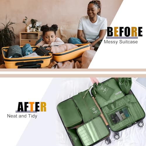 10pcs Packing Cubes for Suitcases, Travel Organiser Packing Bags for Clothes Shoes Toiletries Travel Luggage Organizers Storage Bags (Dark Green) - Image 6