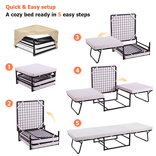 NOVA_FURNITURE Space Saving Folding Ottoman Sleeper Guest Bed (2nd Generation) with Safe, Comfortable and Durable Updates, Beige