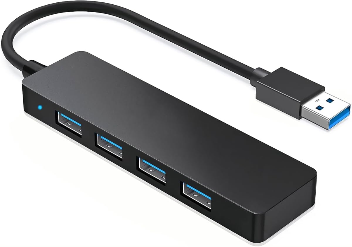 4Port USB 3.0 Hub, Multiport USB Hub Splitter Expander for Laptop, Xbox, Flash Drive, HDD, Console, Printer, Camera, Keyborad, PS5, Compatible with Windows, Linux, Surface, Chromebook
