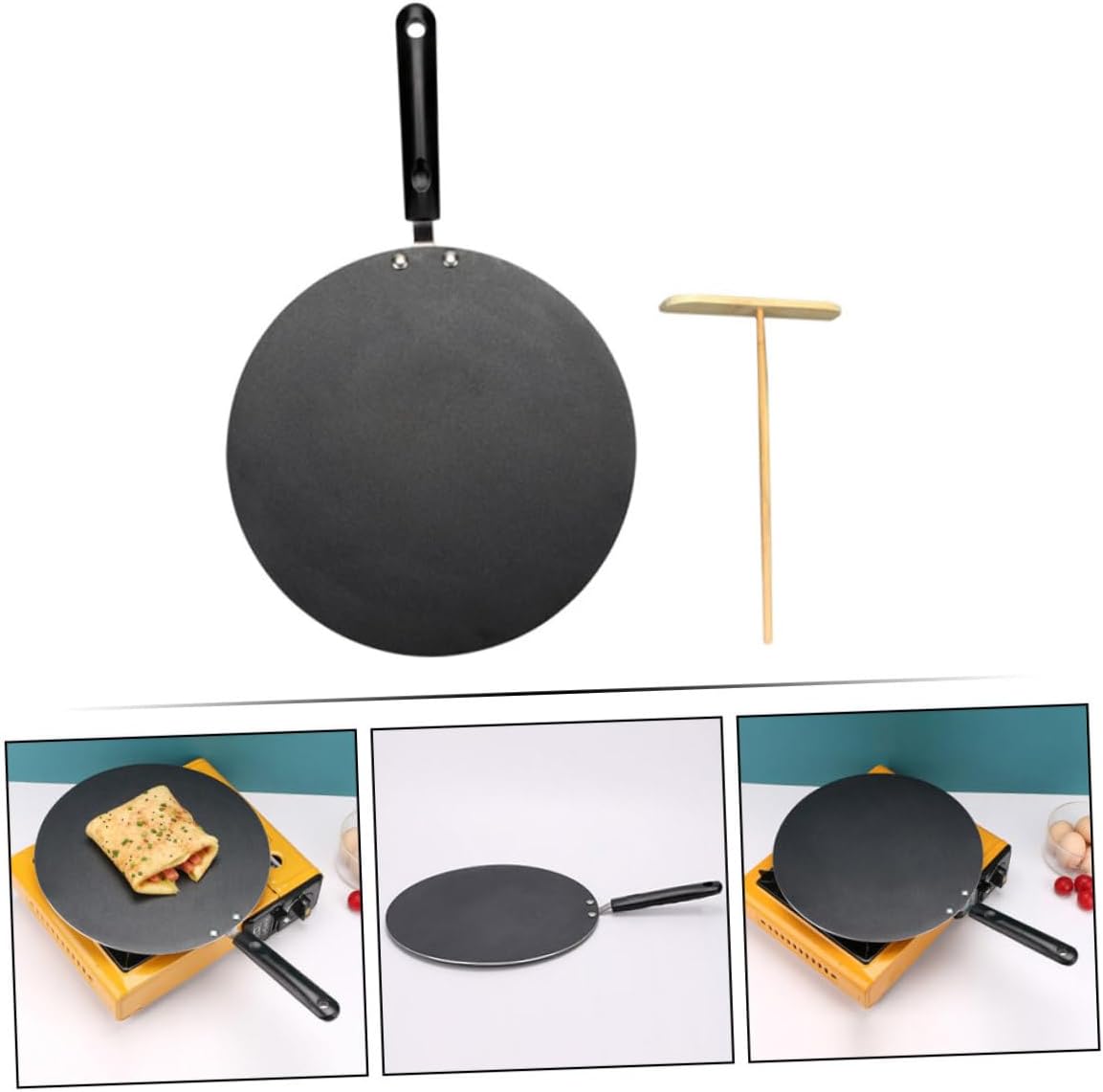 1Set Non Stick Crepe Frying Pan with Scraper Kitchen Supply for Pancakes Cooking Accessories Easy to Clean and Store Cooking Tool with Heat Resistant Handle