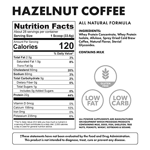 Bowmar Nutrition - 100% Whey Protein Powder; The Best Tasting Protein Powder. Whey Isolate Protein Meal Replacement. 22G Of Protein Per Serving. (Hazelnut Coffee), 2 Lb #TOP1