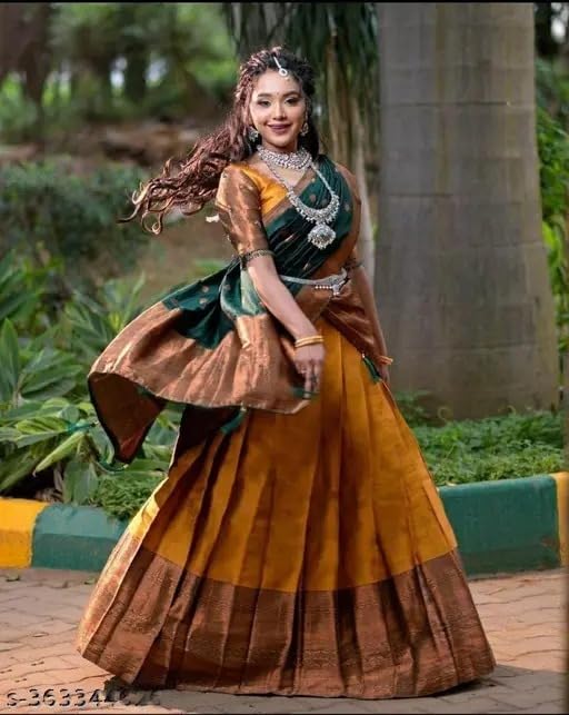 Image of ZITON ARICO MART Women's Indian Traditional Kanjivaram Silk Pure Weaving Lehenga Choli Along With Dupatta And Blouse Piece, Half Saree (Unstitched)