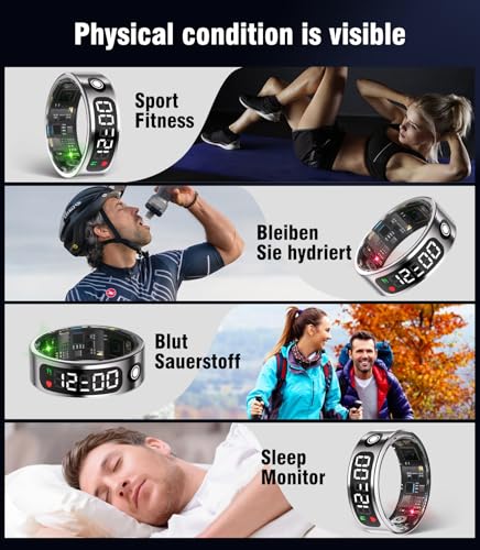 Image of 7.0 Smart Ring with LED Screen【5ATM Waterproof】【5.3+EDR Technology - 0.1%± Error】 Smart Ring for Men and Women to Monitor Sleep, Heart Rate, Silver 13#