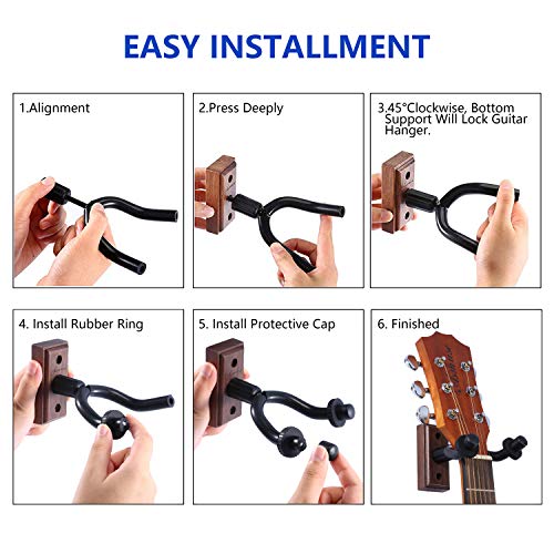 3 Packs Guitar Hanger Real Hardwood Black Walnut Wall Mount Holder for Acoustic Electric Guitar Bass Folk Ukulele Violin Mandolin Banjo 3 Packs (Black Walnut) - Thumbnail 6