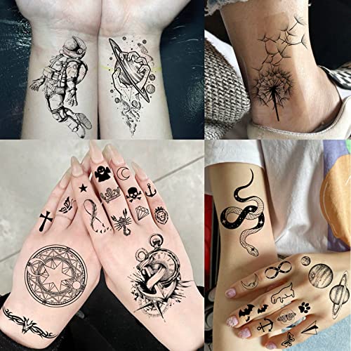 COKTAK 68 Sheets Large Half Arm Sleeve Temporary Tattoos For Men Women Forearm, Tribal Wolf Tiger Lion Owl Skull Temp Halloween Fake Tattoo Stickers Adults, Black Realistic Tattoo Flower Rose Animals
