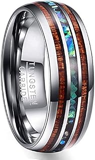 VAKKI 8mm Wood & Shell Domed Wedding Ring for Men Tungsten Carbide Bands