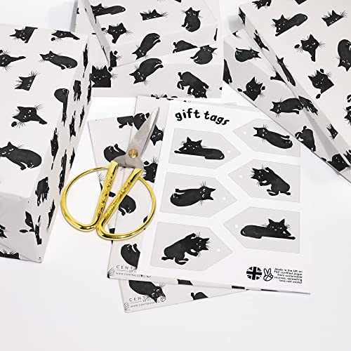 CENTRAL 23 Cat Wrapping Paper - 6 Sheets of Birthday Gift Wrap with Tags - Black Cat - White Wrapping Paper for Men & Women - Animal Gift Wrap for Kids Boys Girls - Fur Parent, Cat Mom or Dad - Thumbnail 6
